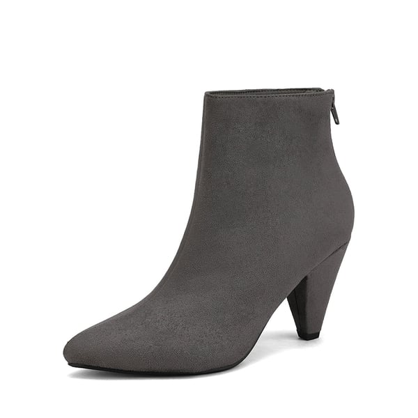 Pointed Toe High Heel Ankle Booties - LIGHT GREY SUEDE -  0